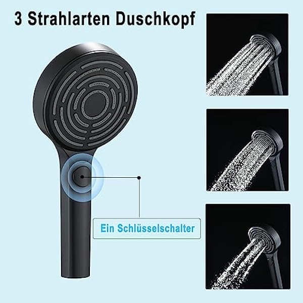 Alcachofa de Ducha Alta Presión Alcachofa Ducha con Manguera Cabezal Ducha 3 Funciones Telefono Ducha Negro ABS Alcachofa Ducha Antical Montado en la Pared (Negro)