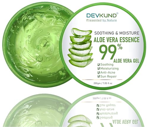 Image of Devkund 100% Organic Aloe Vera Gel For Face, Skin, Hair, Sunburn relief 200gm.