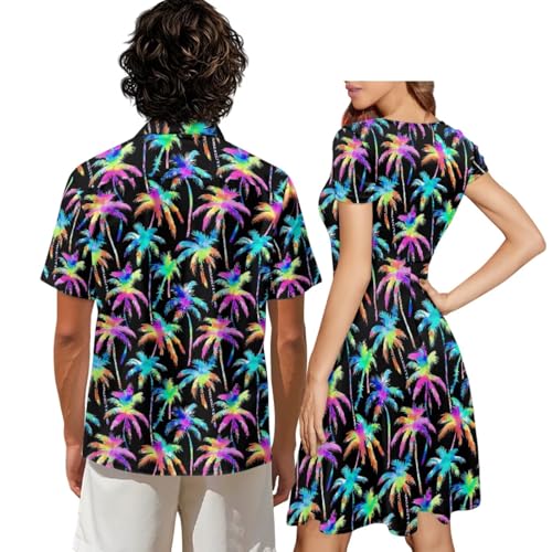 Image of AFPANQZ Couple Matching Outfit Casual Men's Button Down Shirt or Short Sleeve Summer Sundresses Dresses for Women 2026