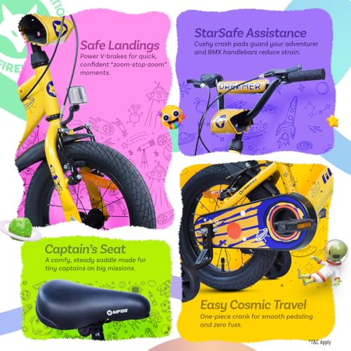 Image of FIREFOX Dreamer 14T Single Speed Bicycle for Kids | Yellow | Rigid | V Brake | High Strength Steel Frame: 21Cm | Non Toxic Paint | Ideal Rider Height: 90-105cm | 98% Pre-Assembled