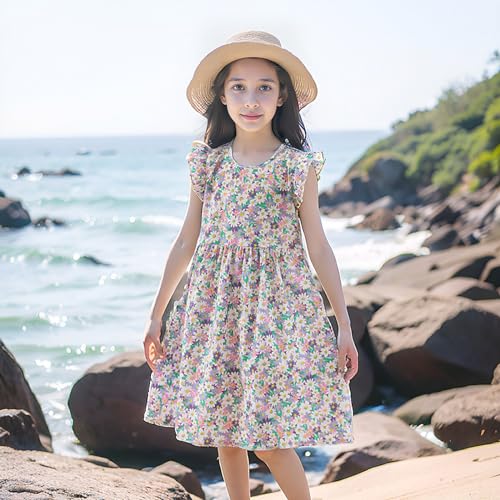 Children Floral Girls Dress Summer Ruffle Silk Dresses Seaside Beach Short Sleeve Clothes Causal Soft Loose Skirt2