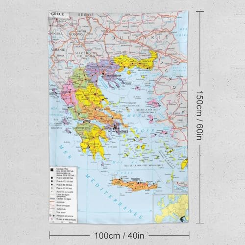 Tapisserie esthétique Grèce en tissu grand format pour salon
