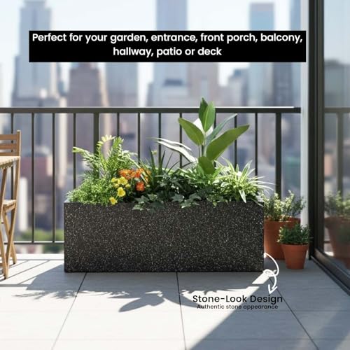 Image of Go Hooked Rectangular Planter Pot Combo Recta R (36 Inch & 24 Inch) | Large Polymer Indoor Outdoor Pots with Drainage | UV-Weather Resistant Flower Pot for Balcony Garden Home Office Decor (Black)