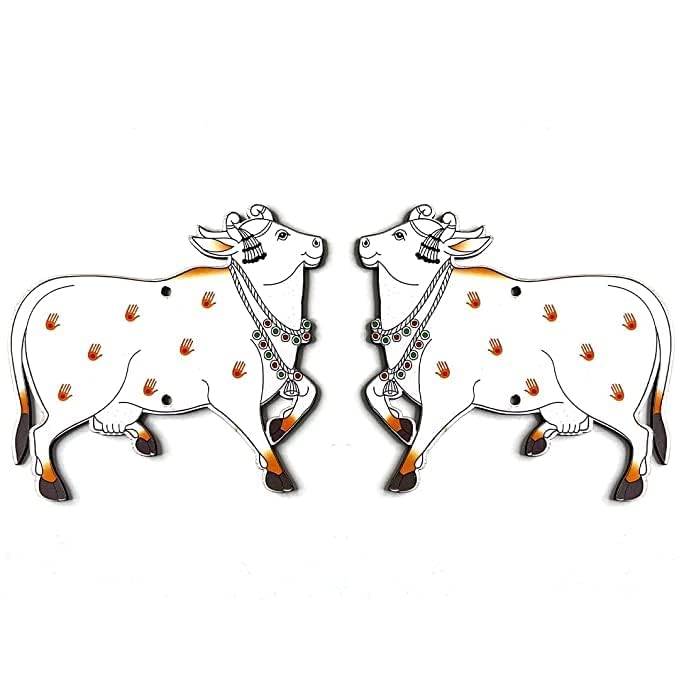 Adikala Printed Pichwai Cow MDF Cutout for Door/Wall Decoration Kit | Diwali | Dussehra | Rangoli | Pooja | Festival Gift | Wedding Decorations (6, 4 in)