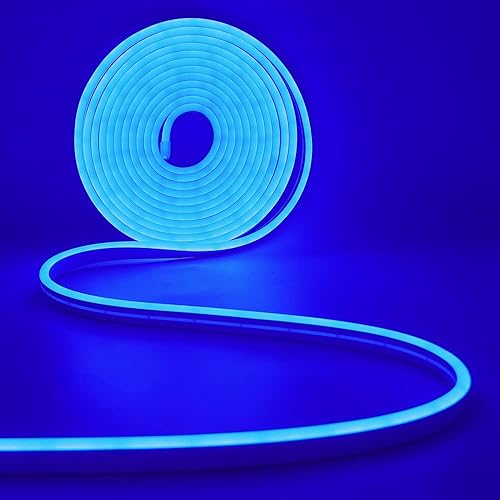 Cuerda de neón LED regulable 5M, 120 LEDsM luz flexible para gabinete, DC12V súper brillante CRI85+ luz LED azul IP65 impermeable interior exterior,