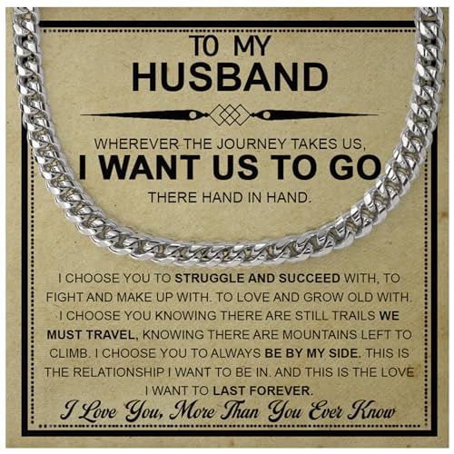 Cuban Link Chain Necklace For Husband, Love You This Much To My Husband Classic Steel Jewelry Gift Birthday Christmas Anniversary Jewelry Gifts for Dad Brother Boyfriend Son