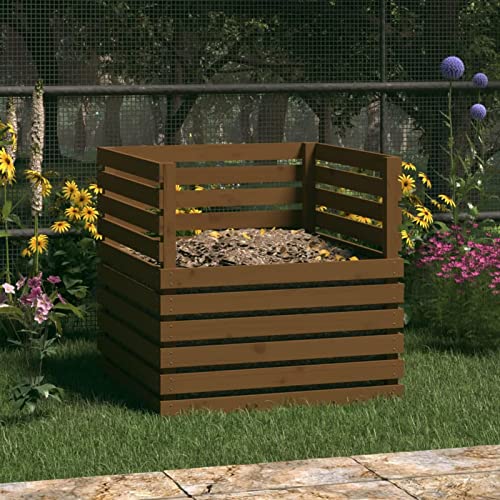 Xichuzi Compostador de Madera Maciza de Pino marrón Miel 80x80x78 cm, Compostadora Organica Jardin, Vermicompostador, Composteras Huerto, Compostera Domestica