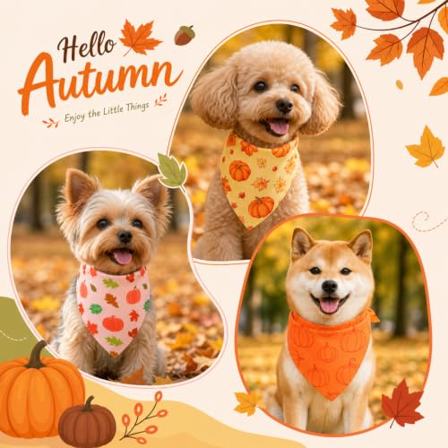 Image of Abbylike 50 Pcs Fall Dog Bandanas Bulk, Autumn Harvest Pumpkin Pattern