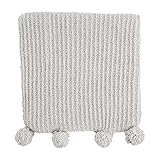 Mud Pie Chenille Pom Blanket, Gray, 50' x 60'