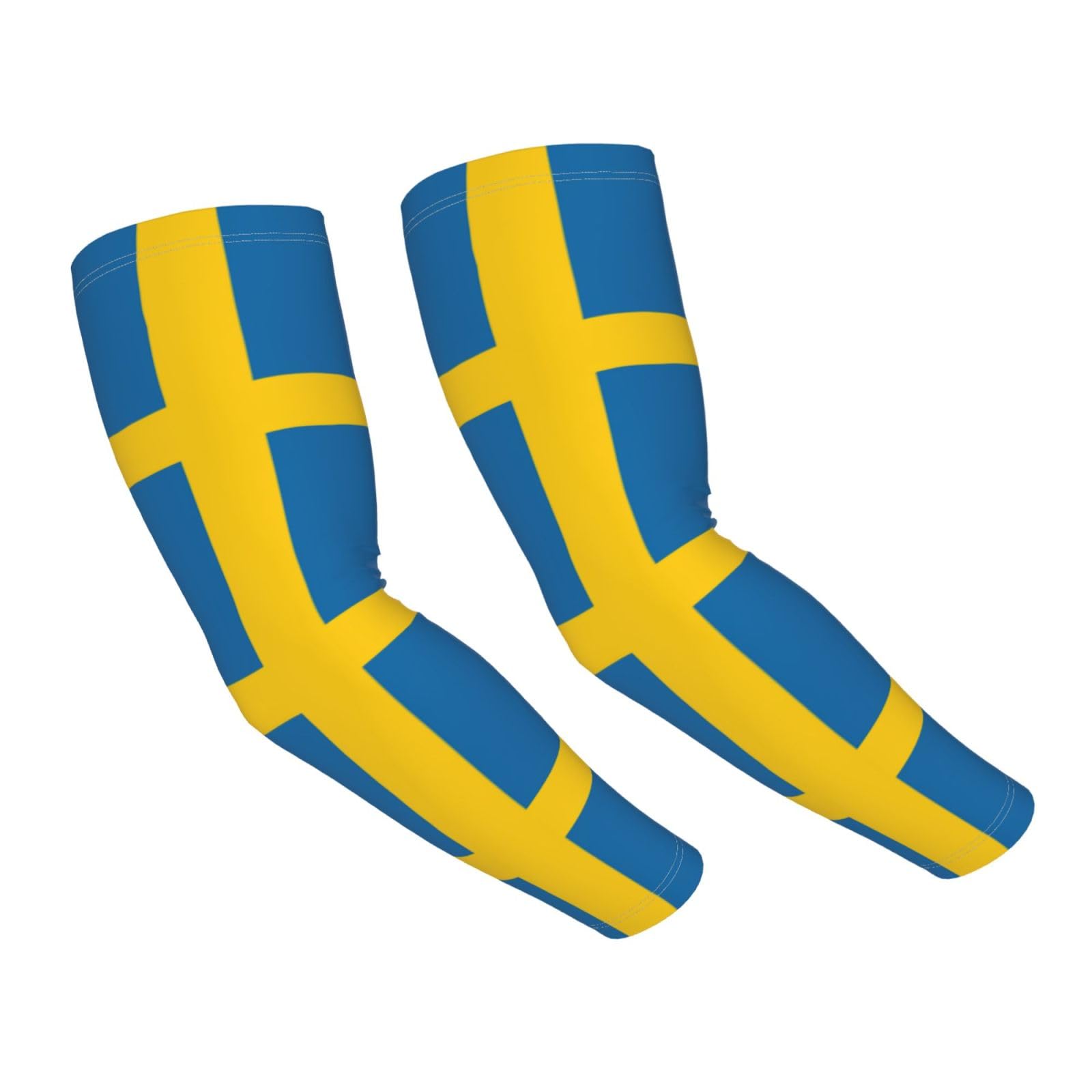 LMNUDS Swedish Flag Cooling Arm Sleeves For Men Women, Breathable, Sun-Protective, Ideal For Sports, Black, One size