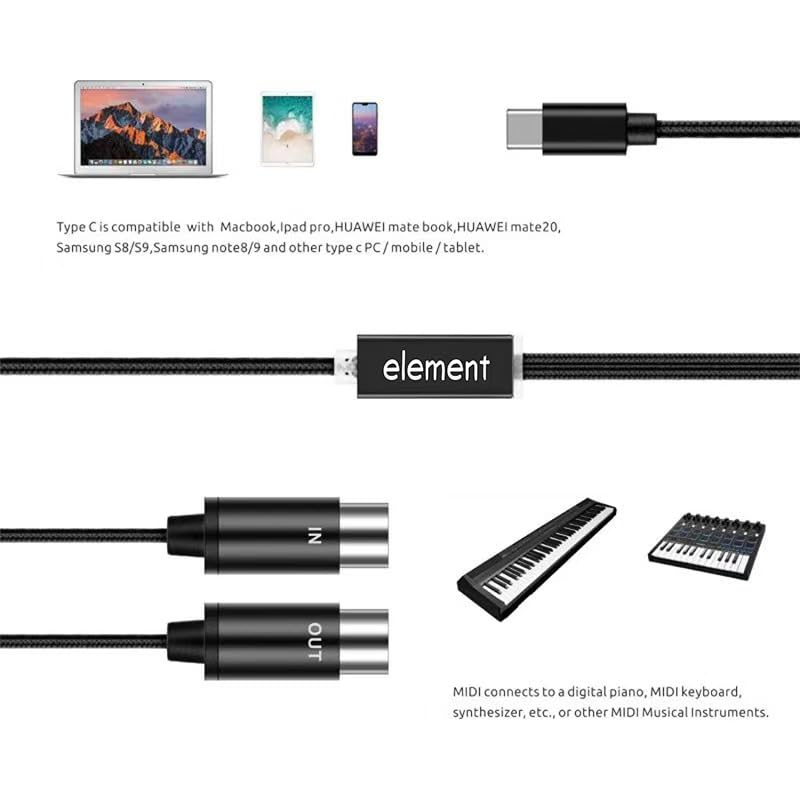 Premium USB C MIDI Cable with Stable AC Chip, 6FT Nylon Braided Type C MIDI Converter Cable, Compatible with Electronic Musical Instruments Keyboard Piano Drum to PC Laptop Connecting image 4
