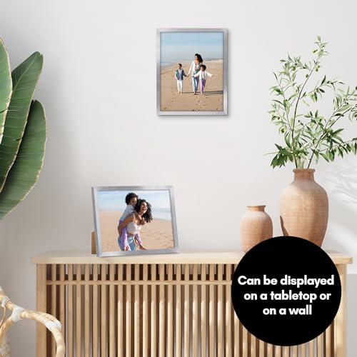 Americanflat 8x10 Picture Frame with Shatter-Resistant Glass - Streamline Collection - Thin Border Picture Frame for Tabletop and Wall Display - Hanging Hardware and Easel Stand Included - Silver