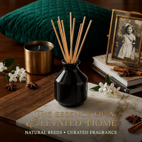 Image of Pure Source India Elegant Ceramic Reed Diffuser Pot - Decorative Aroma Diffuser Vase for Living Rooms, bedrooms, bathrooms, Offices, and entryways (Black)