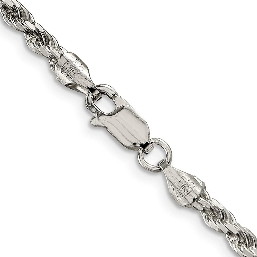 Diamond2Deal Sterling Silver Rhodium-plated 3mm Diamond-cut Rope Chain Necklace