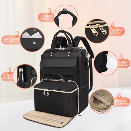 Image of BERTASCHE Lunch Backpack for Women, 15.6 Inch Laptop Backpack with Insulated Cooler Lunch box, Nurse Backpack for Teacher Work Travel College Picnic, Black