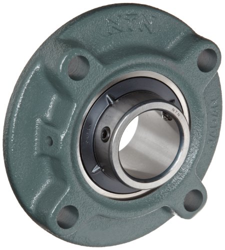 NTN SM-UCFC205D1 Light Duty Piloted Flange Bearing, 4 Bolts, Setscrew Lock, Regreasable, Contact and Flinger Seals, Cast Iron, 25mm Bore, 3-35/64
