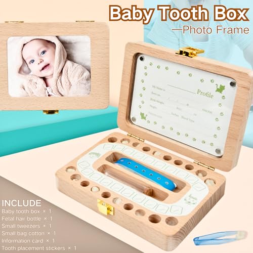 Miniatura 2 de Suq Baby Tooth Fairy Box Marco De Fotos, Caja De Almacenamiento De Dientes Para Niños, Caja De Dientes De Leche Para Hombres Y Mujeres, Regalo De Nacimiento, Bautismo, Traje De Cumpleaños