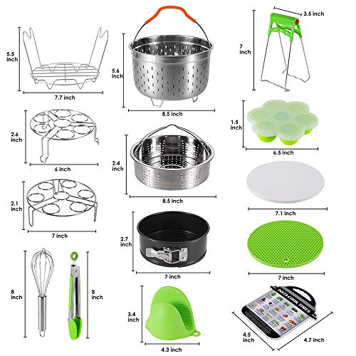 amorus 18 Pieces Accessories for Instant Pot 6 8 Qt Pressure Cooker Accessory Set - 2 Steamer Baskets, Springform Pan, Egg Bites Mold, Stackable Egg Steamer Rack(Green)