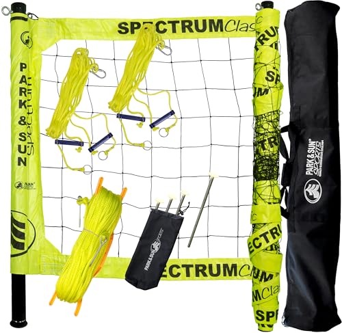 Park & Sun Sports Spectrum Classic: Adjustable Professional Outdoor Volleyball Net System Classic Yellow Net - Ideal for Beach Grass and Backyard Games - Durable Easy Setup Anti-Sag Portable