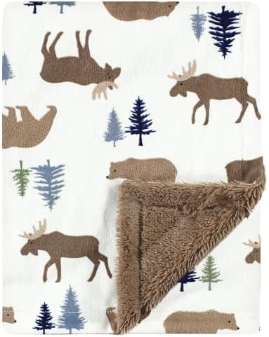 Hudson Baby Unisex Baby Plush Blanket with Furry Binding and Back...