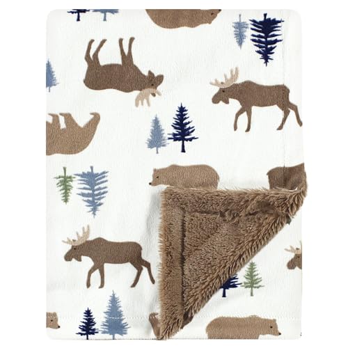 Image of Hudson Baby Unisex Baby Plush Blanket with Furry Binding and Back, Moose Bear, One Size
