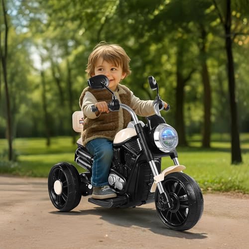 Image of BabyGo Electric Bike for Kids | 6V 4AH Battery, Dual Suspension with LED Lights & Comfy Backrest | 3 Wheel Bike | Battery Bike for Kids for 1-5 Years Kid | 4.5Hr-6Hr Ride | (Ivory)