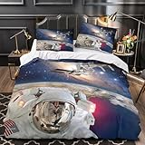astronauta en caminata espacial Impresión 3D 3 piezas funda de edredón exploración espacial de ciencia ficción cubrecama microfibra transpirable antiácaros para bebés chicos adultos King（220x240cm）