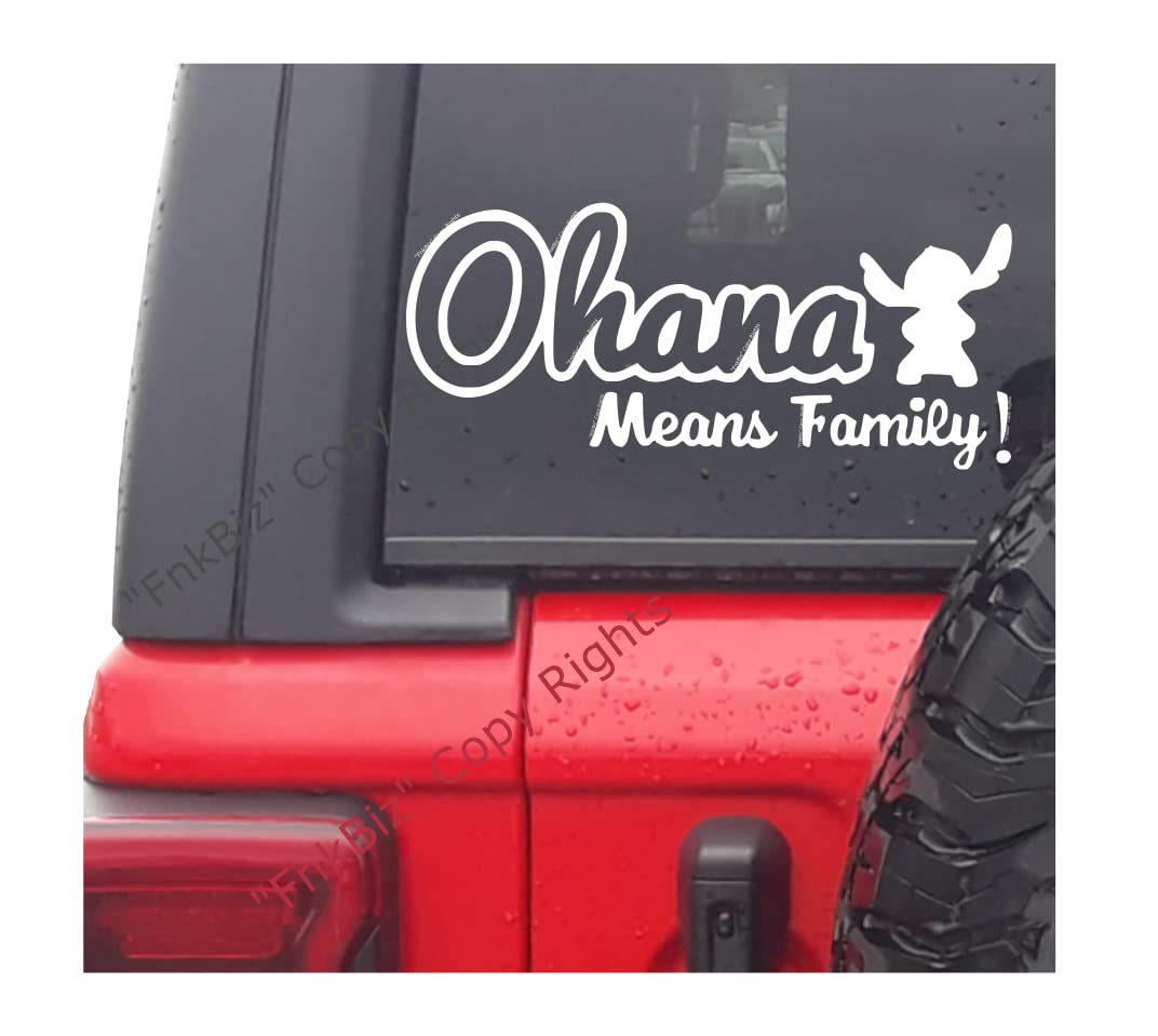 Ohana Means Family Decal Sticker for Cars Suv's Trucks Walls Laptops (White) 8.0 x 3.5 Inches