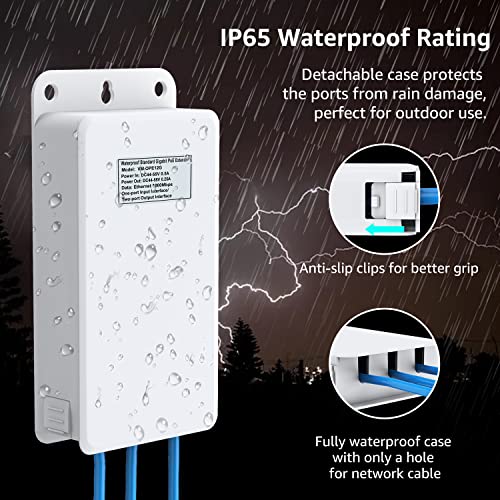 Image of 1 in 2 Out PoE Repeater, 1000Mbps, Waterproof, Extends 100m, Plug & Play by VIMIN