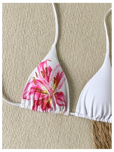 WDIRARA Women's Boho Triangle Halter Bikini Tops Floral Tie Back Smocked Swimsuit Top3