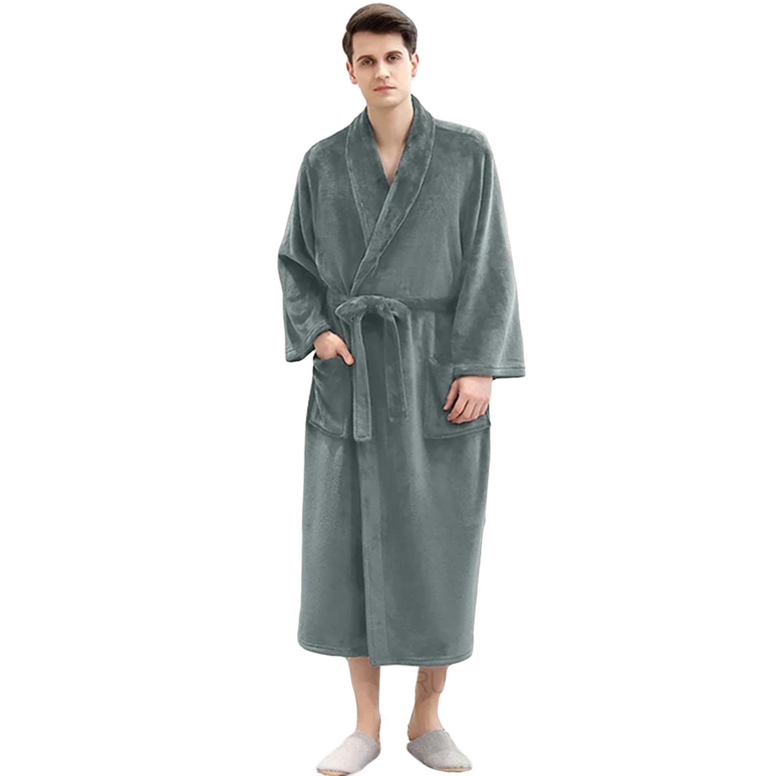 MdybF Szlafrok męski i damski zimowy bardzo długi ciepły flanelowy szlafrok plus size koralowy polarowy szlafrok kąpielowy-L-z, Z, L