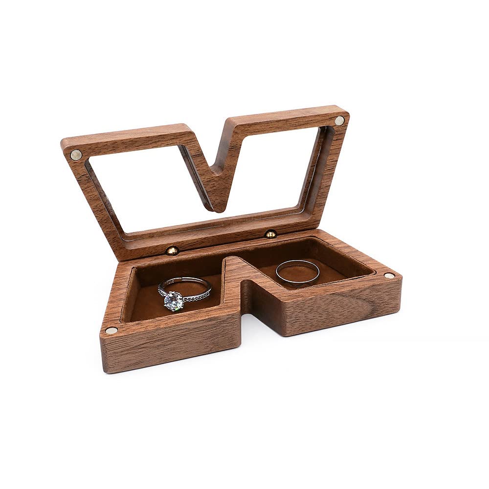 Pudełko na obrączki ślubne drewniane retro pierścionek zaręczynowy uchwyt pierścionek pudełko pudełko do przechowywania biżuterii pudełko w kształcie litery V