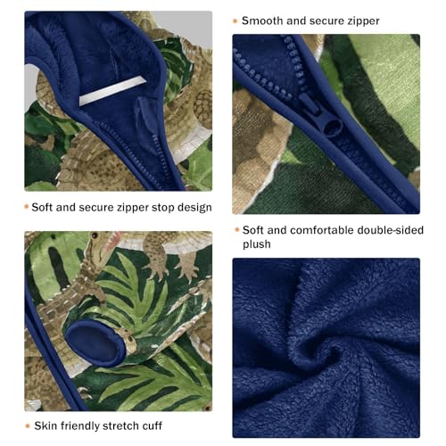 Crocodile and Leaf Pattern Print Toddler Fleece Jacket Girl Boys Hooded Fleece Jacket Coat Warm Outwear Zip-up 3-10T3