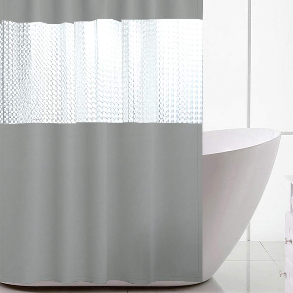 QiYOU Tenda da doccia impermeabile in PEVA antimuffa, effetto 3D, design metà trasparente, con ganci, 180 x 200 cm