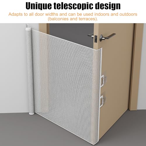Treppenschutzgitter, Ausziehbares Sicherheitsgitter 78 cm Hoch, Automatische Aufrollfunktion, Strapazierfähiges Netz für Baby und Haustiere (Weiß, 110cm)