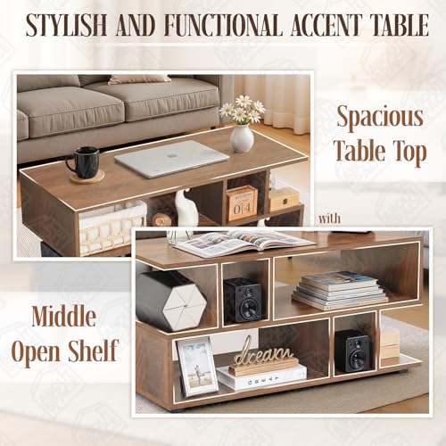 Image of ABOUT SPACE Wooden Coffee Table - Sofa Centre Tea Poyee Table with Storage - Space Saving Portable Furniture for Living Room, Bed Room, Office (Walnut - L 90 x B 40 x H 40 cm)