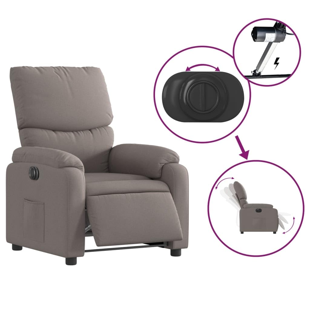 Fotel relaksacyjny, elektryczny, szarobrązowy, z regulowaną funkcją leżenia i wyściełanym oparciem, ergonomiczny fotel telewizyjny z podłokietnikami, kieszeń boczna