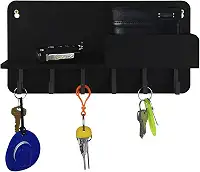 Porta Chave Parede Preto Criativo Decorativo Casa Apartamento MDF 6MM com 6 Ganchos