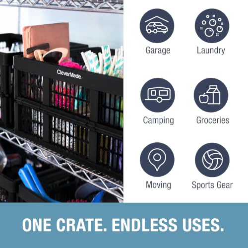 Image of CleverMade Collapsible Utility Crate For Storage, 45L 1 Pack, Obsidian