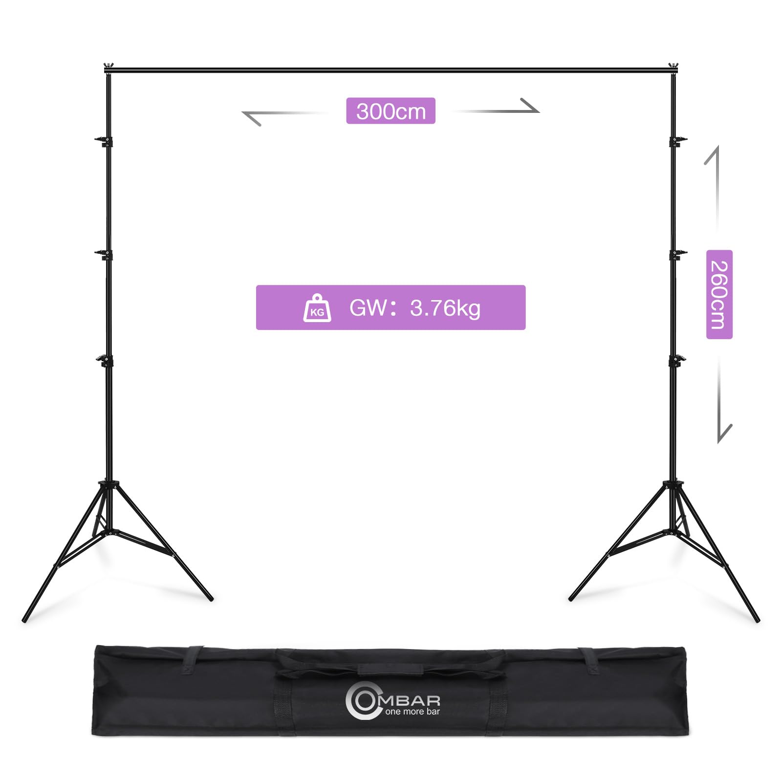 OMBAR 8.53x9.84ft/2.6x3m Supporto per Sfondo Fotografico Regolabile per Ritratto,Supporto Fondale Fotografico, 4 Morsetti per Sfondo e 2 Sacchi di Sabbia