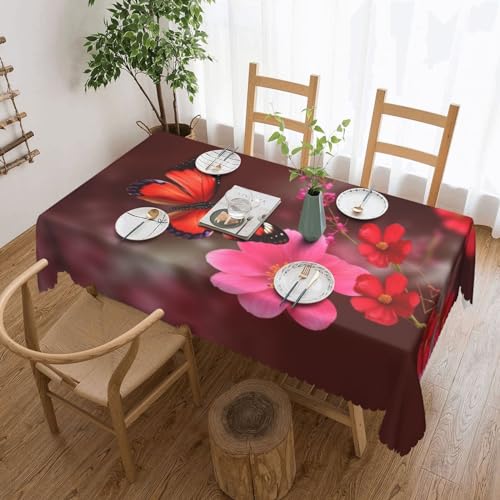 Nappe rectangulaire imperméable et déperlante au motif fleur rouge durable