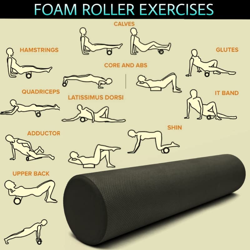 Image of Foam Roller for Exercise and Deep Tissue Massage Roller, Gym Exercise Roller, Workout Foam Roller for Knee Exercise and Pain Relief, Myofascial Release Roller for Back pain - 45 Cm Black