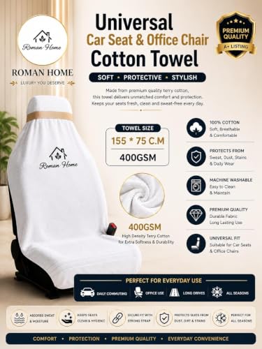 Image of Cotton Office Chair Towel & CAR Seats Towel 500 GSM Soft Towel with Tie Knot (60X30 CM) (1, White)