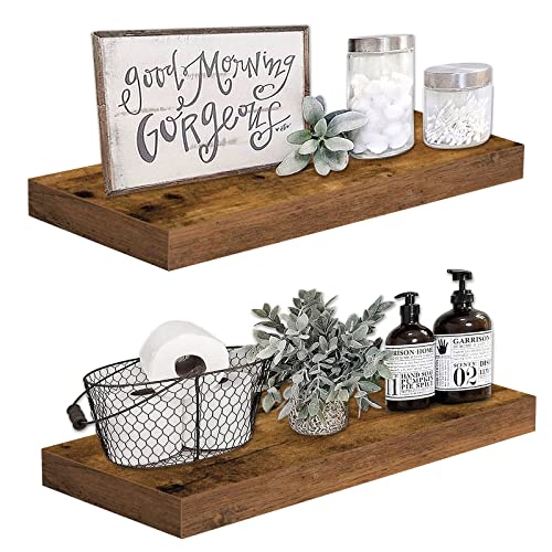 QEEIG Floating Shelves Wall Shelf 24 inches Long Farmhouse Bathroom Bedroom Living Room Wall Mounted 24 x 9 inch Set of 2, Rustic Brown (008-60BN) QEEIG Floating Shelves Wall Shelf 24 inches Long Farmhouse Bathroom Bedroom Living Room Wall Mounted 24 x 9 inch Set of 2, Rustic Brown (008-60BN)