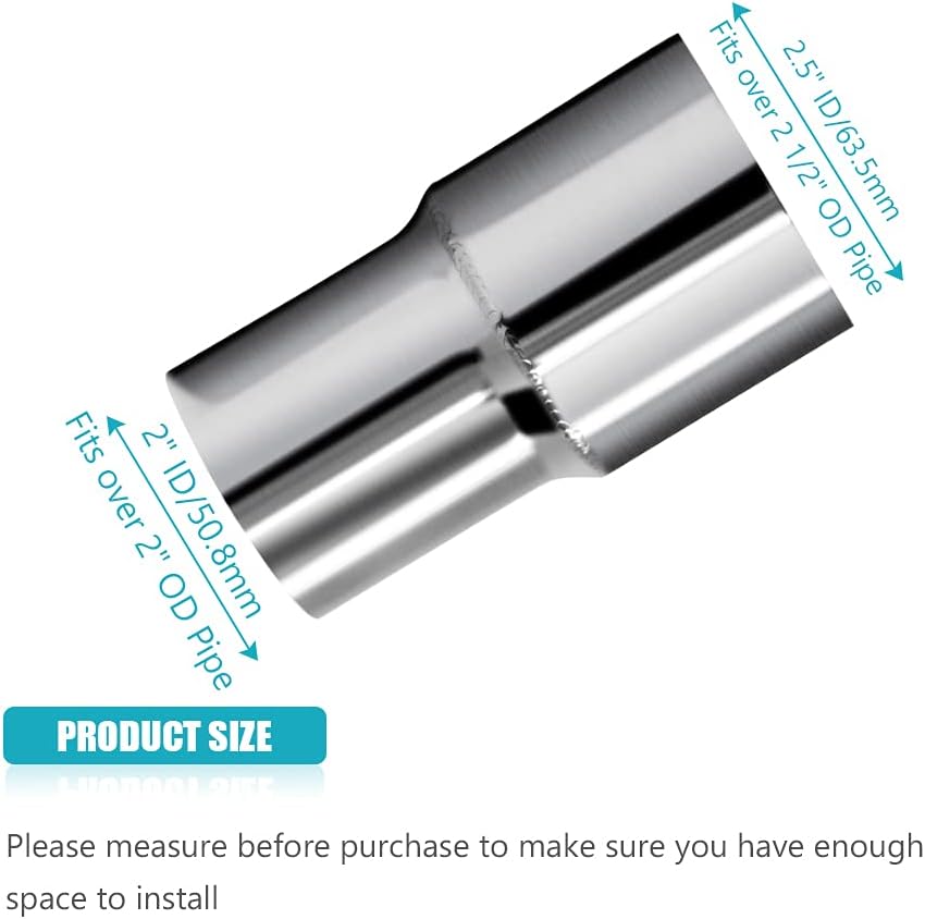 Universal 2" ID to 2.5" ID Exhaust Pipe Adapter Connector Reducer 304 Stainless Steel 2 Inch to 2.5 Inch 2” ID to 2 1/2” ID kit