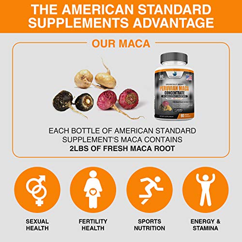 Maca Organic Peruvian Powder Capsules - 17,600 mg Per Capsules - Black, Red, Yellow Root with Black Pepper Extract, Increase Energy, Stamina, Libido Mood, Hormone for Men & Women, 60 Vegan Capsule