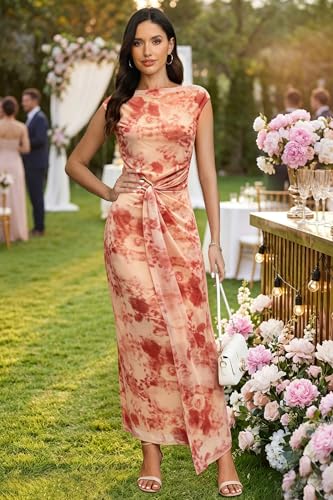 Image of Cocktail Dresses for Women 2026 Summer Formal Bodycon Cap Sleeve Dress Elegant Wedding Guest Party Long Maxi Dress