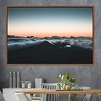 Framed Canvas Wall Art Foggy Mountains Aerial Cool Multicolor Nature Photography Realism Relax/Calm Rustic Wilderness - 16x24 inches