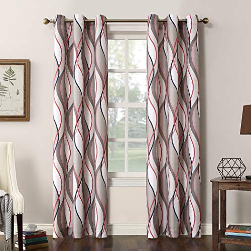 No. 918 Intersect Wave Print Casual Textured Curtain Panel, Nickel, 48" x 95"