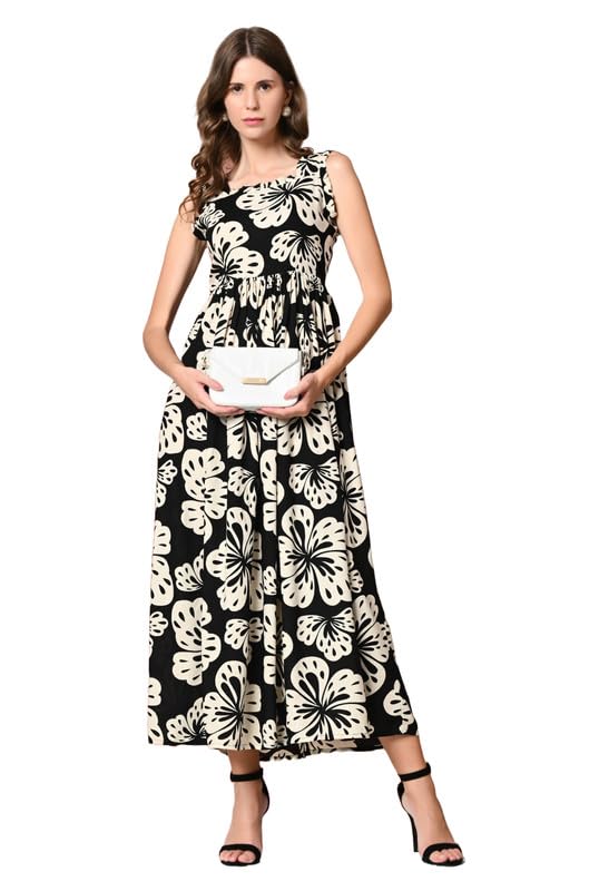 Image of Dress for Women | New Rayon Floral Printed Flared Maxi Dress for Women & Girl's